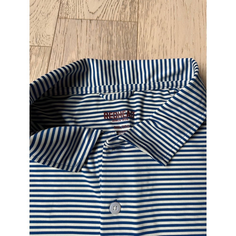RedHead Mens 2XL Striped Polo Shirt Blue White Short Sleeve Performance Top